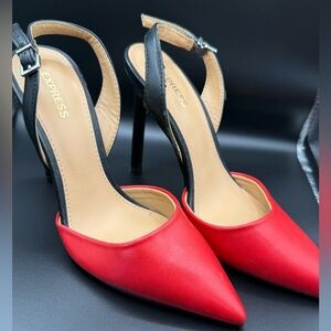 Express Red & Black Slingback Stiletto Heels | Size 7